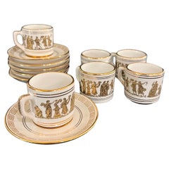 24 K Ensemble de 6 tasses à espresso et soucoupes peintes à la main Motif de la clé grecque