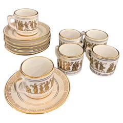 24 K Hand Painted Set of 6 Espresso Cups & Saucers Greek Key Pattern