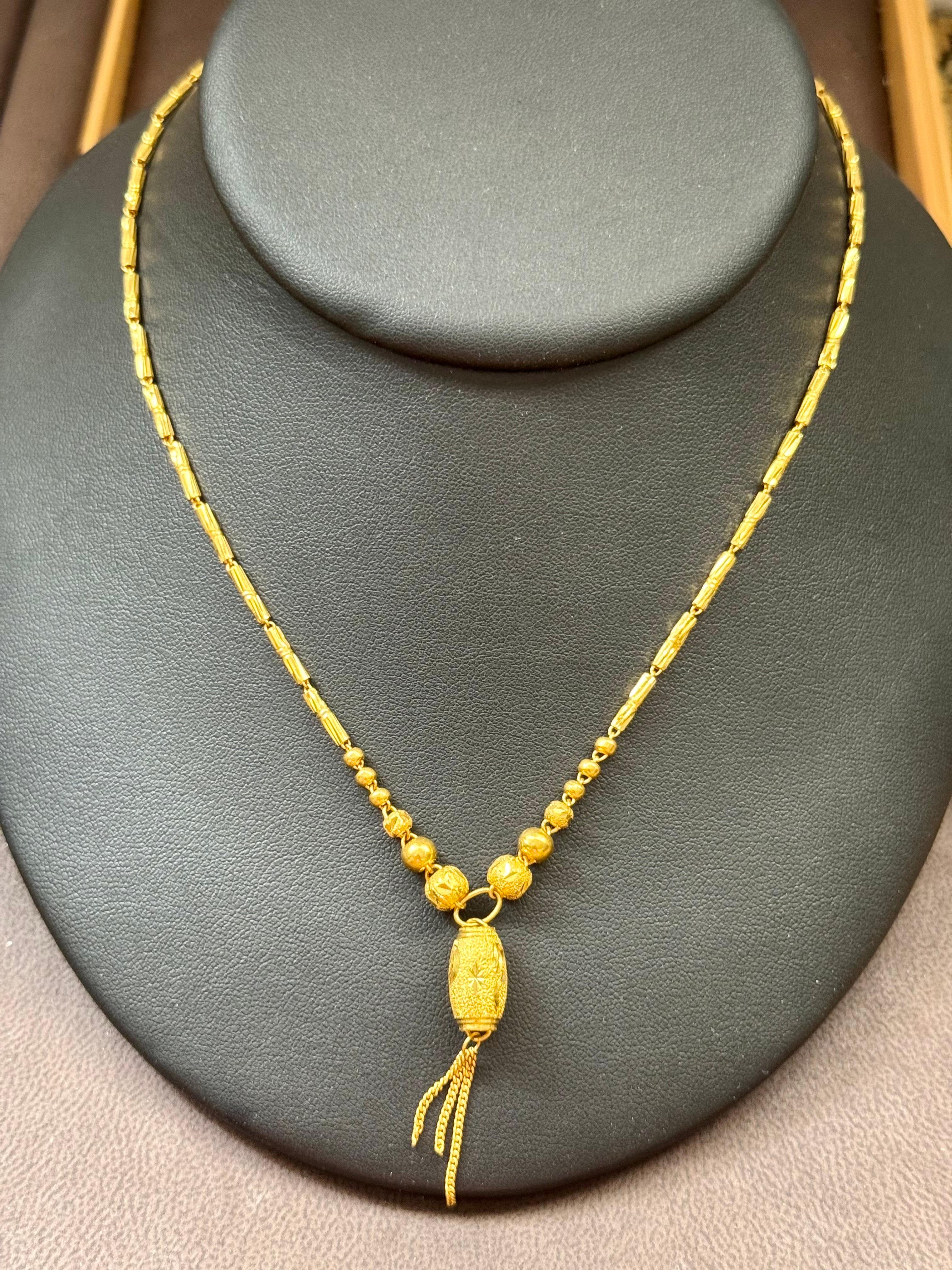 24 K Pure Gold Hand Made Yellow Gold Tube Chain Necklace, 9.7 Gm, 16 