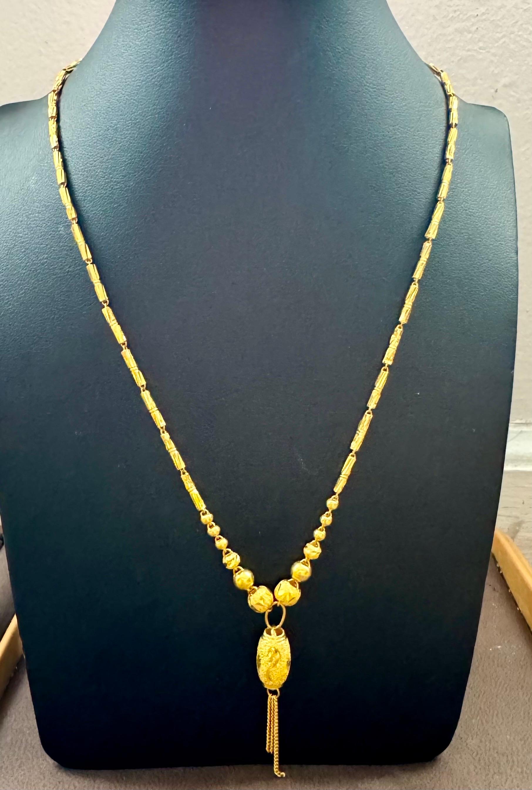 24 K Pure Gold Hand Made Yellow Gold Tube Chain Necklace, 9.7 Gm, 16 