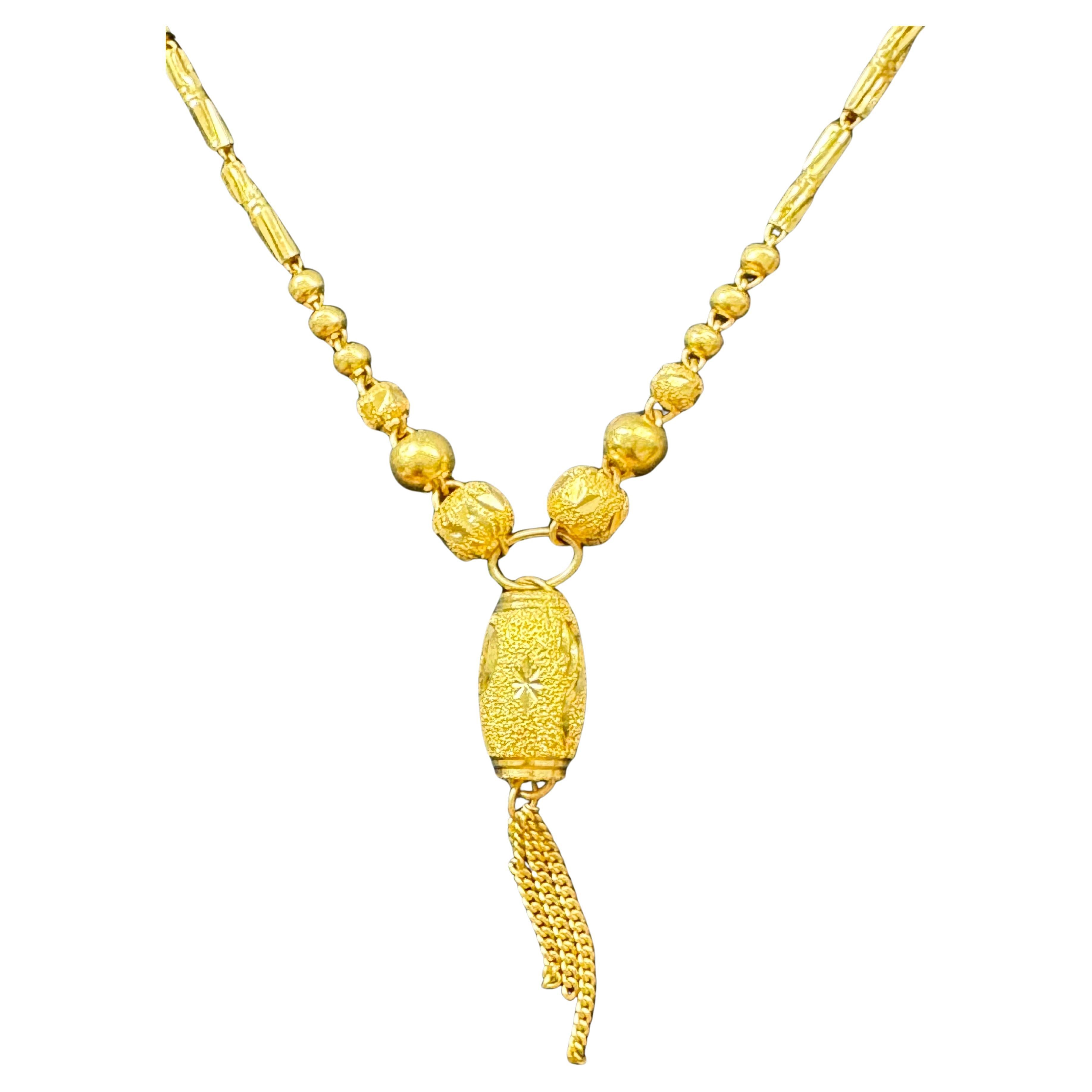 24 K Pure Gold Hand Made Yellow Gold Tube Chain Necklace, 9.7 Gm, 16 " + Pendant For Sale