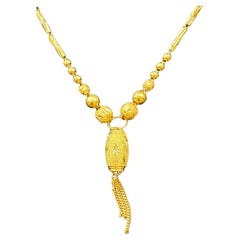 24 K Pure Gold Hand Made Yellow Gold Tube Chain Necklace, 9.7 Gm, 16 " + Pendant