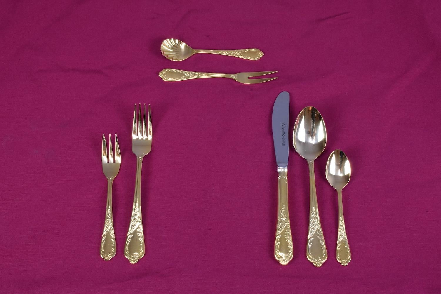 24 Karat 11 Pers, Flatware Cutlery Set by Nivella Solingen 1