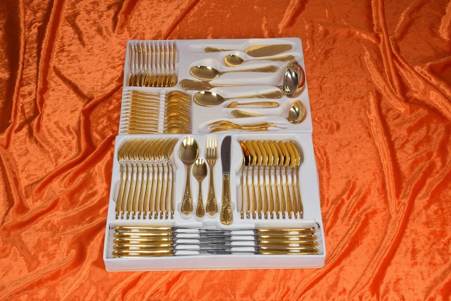 German 24 Karat 11 Pers, Flatware Cutlery Set by Nivella Solingen