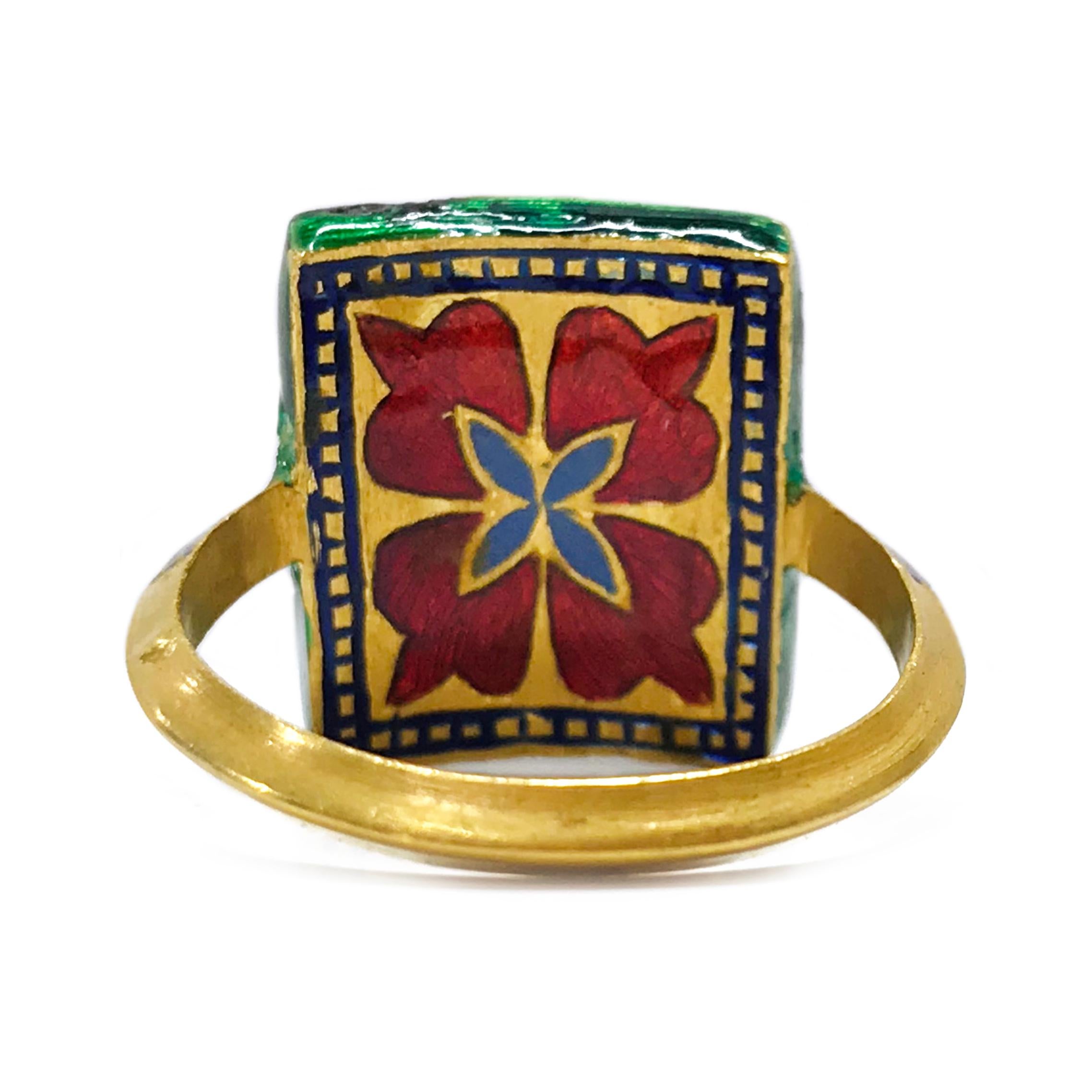 24 Karat Gelbgold Diamant-Smaragd-Emaille-Ring für Damen oder Herren im Angebot