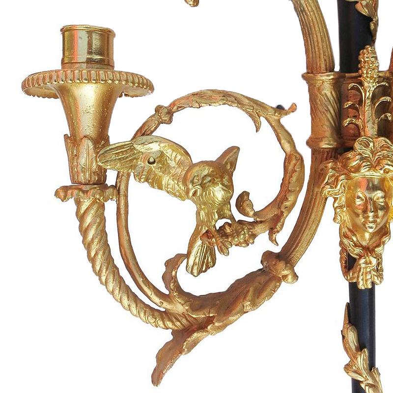 24-Karat Empire Style Candle Wall Sconces Pair w/ Goat Heads 1