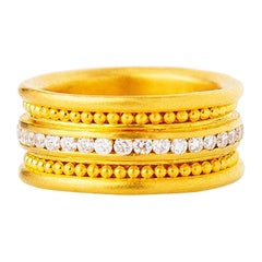 24 Karat Fine Gold Handcrafted Eternal Ring Decorated with Granules and Diamonds