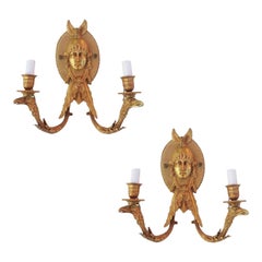 24-Karat Finished Empire Style Valkyrie Sconce Pair with Eagle