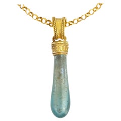 24 Karat Gilded Sterling Silver Pendant Made with a Roman Glass Balsamarium