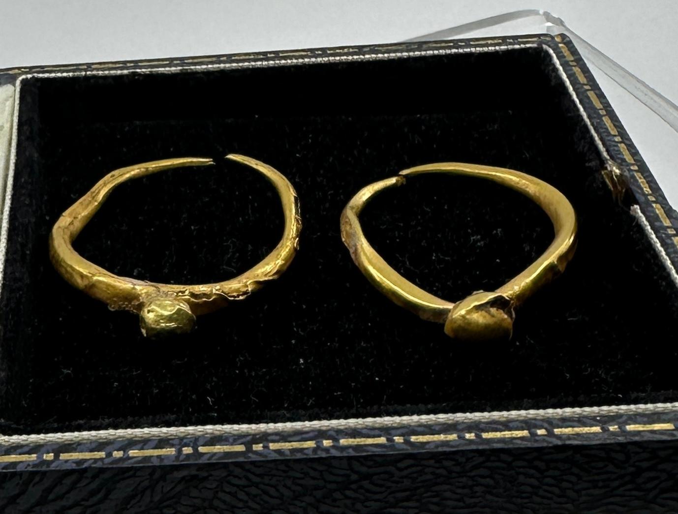 Orecchini a cerchio in oro 24 carati antichi romani, risalenti a 2000 anni fa, del 2°-4° secolo, 1,25