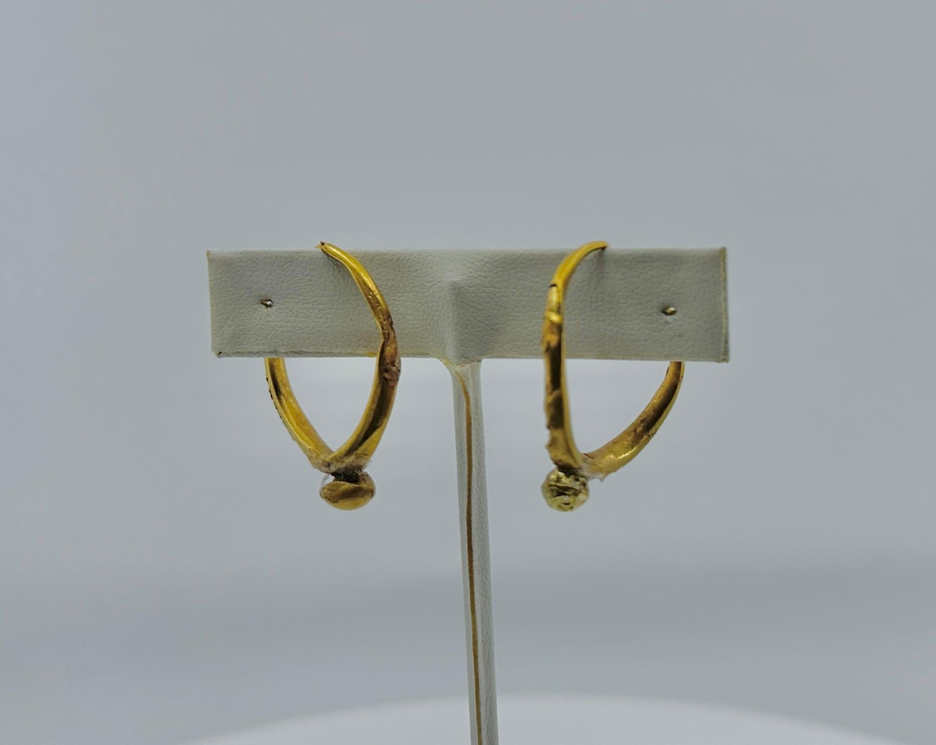 Orecchini a cerchio in oro 24 carati antichi romani, risalenti a 2000 anni fa, del 2°-4° secolo, 1,25