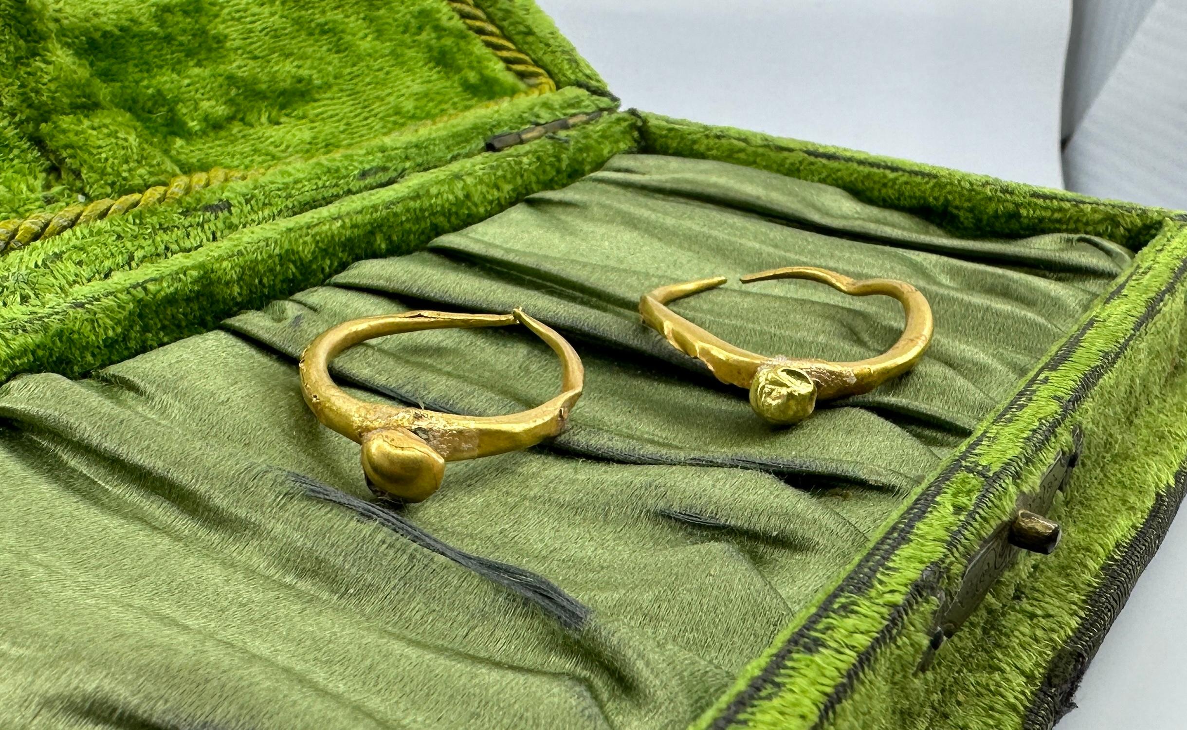 Orecchini a cerchio in oro 24 carati antichi romani, risalenti a 2000 anni fa, del 2°-4° secolo, 1,25