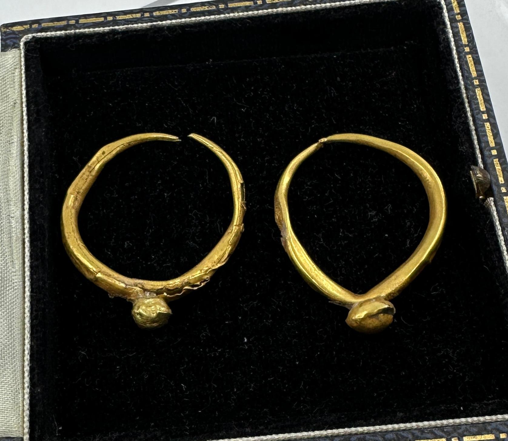 Romano classico Orecchini a cerchio in oro 24 carati antichi romani, risalenti a 2000 anni fa, del 2°-4° secolo, 1,25