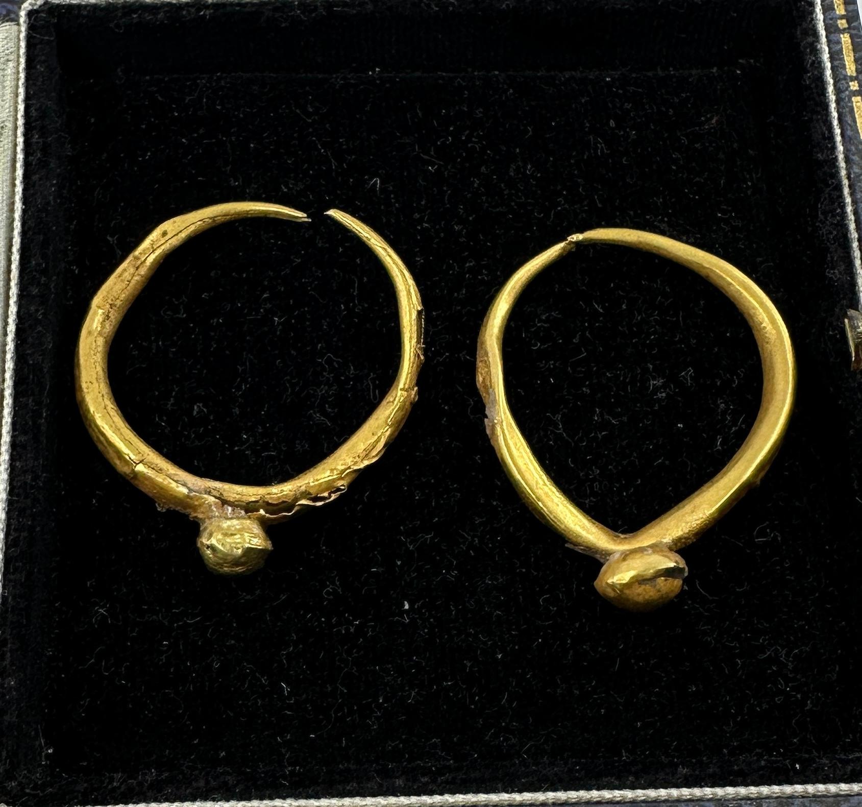 Orecchini a cerchio in oro 24 carati antichi romani, risalenti a 2000 anni fa, del 2°-4° secolo, 1,25