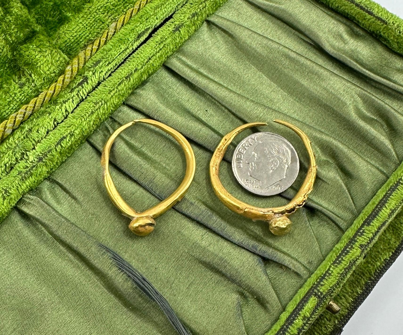 Orecchini a cerchio in oro 24 carati antichi romani, risalenti a 2000 anni fa, del 2°-4° secolo, 1,25