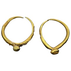 24 Karat Gold Ancient Roman Hoop Earrings 2000 Years Old 2nd-4th Century 1.25"