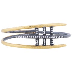 24 Karat Gold and Oxidized Silver Diamond Bracelet