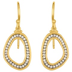 24 Karat Gold and Oxidized Silver Earrings with Diamonds