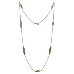 24 Karat Gold and Oxidized Sterling Silver Marquise Labradorite Necklace