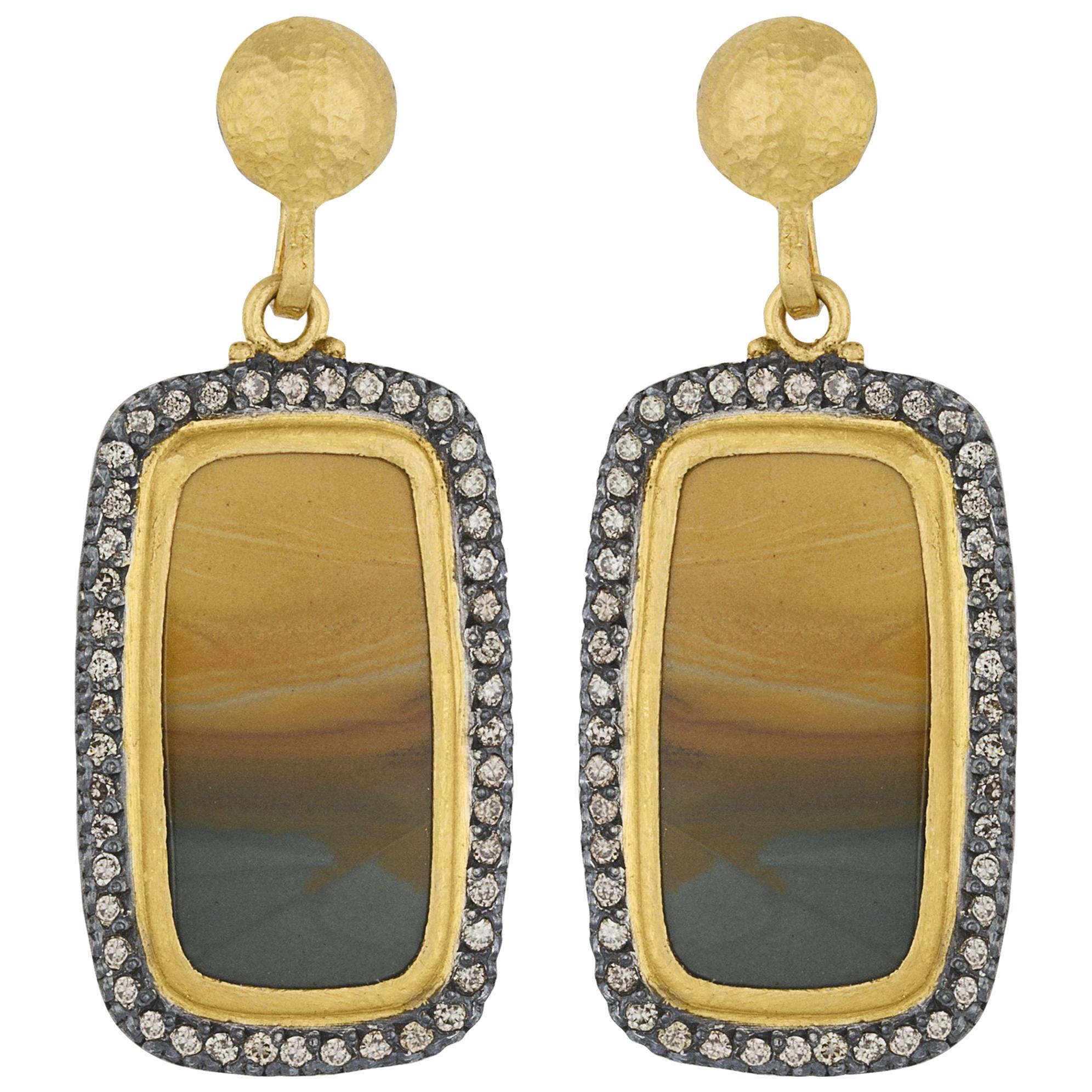 24 Karat Gold and Oxidized Sterling Silver Owyhee Jasper Drop Earrings For Sale