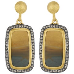 24 Karat Gold and Oxidized Sterling Silver Owyhee Jasper Drop Earrings