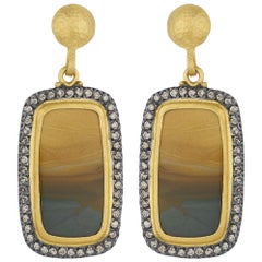 24 Karat Gold and Oxidized Sterling Silver Owyhee Jasper Drop Earrings