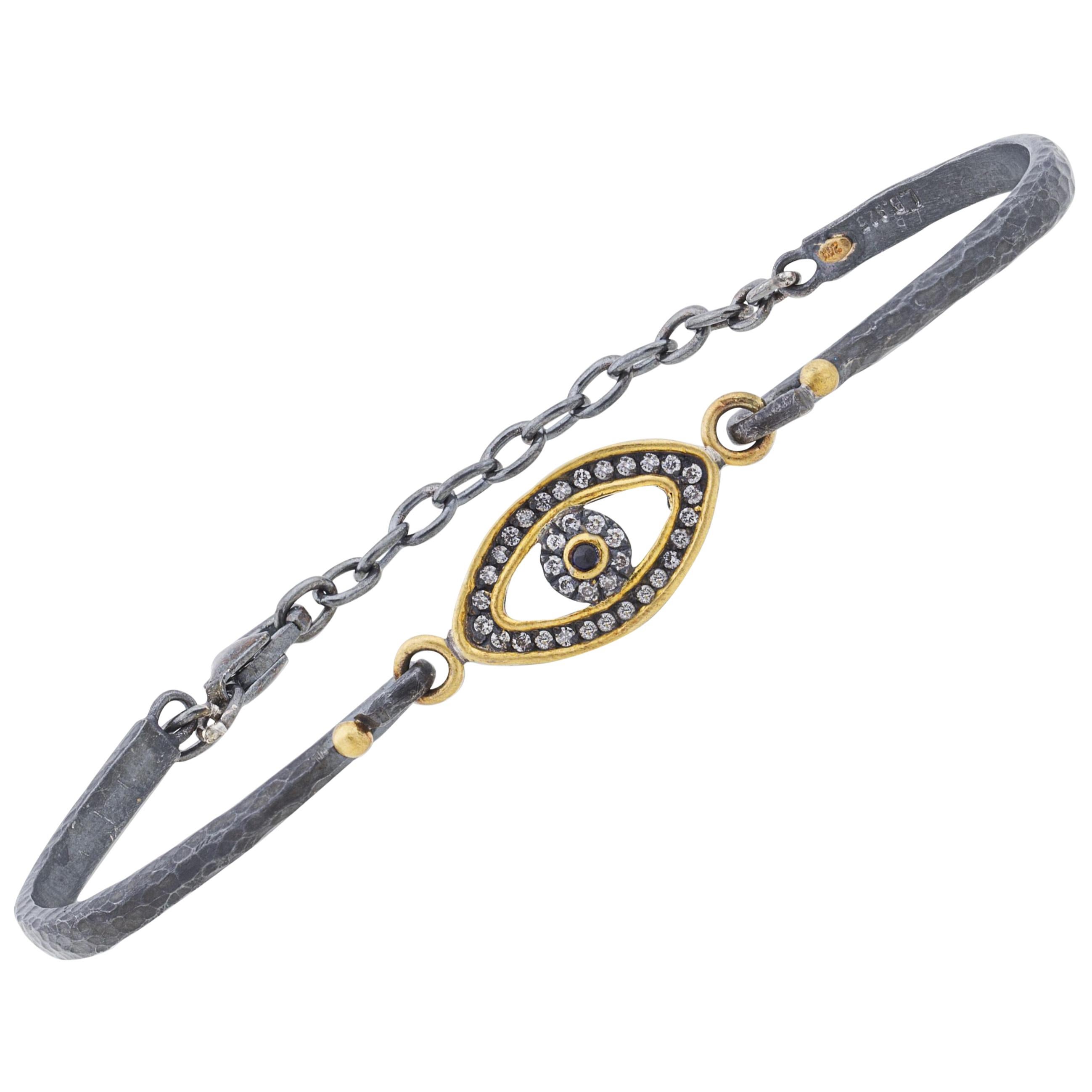 24 Karat Gold and Sterling Silver Blue Sapphire and Diamond Bracelet For Sale