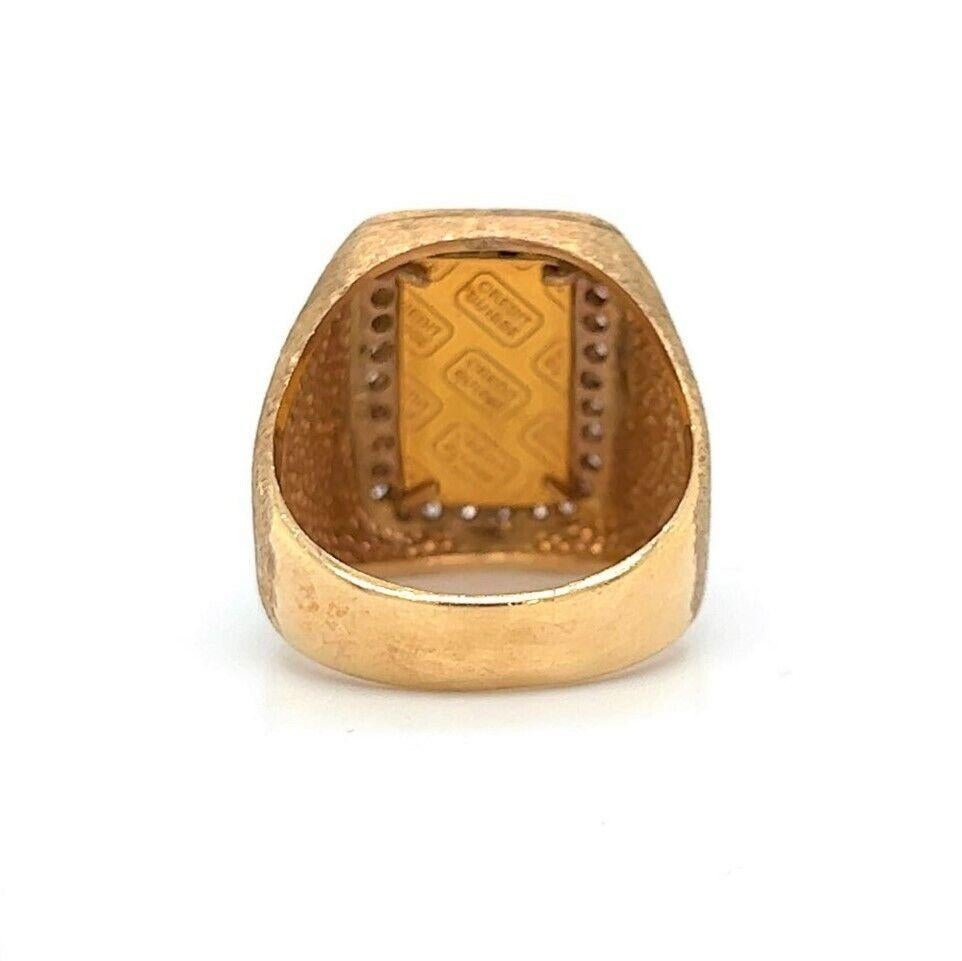 24 Karat Gold Credit Suisse Bar and 14 Karat Yellow Gold Diamond Signet Ring In Good Condition In Guilford, CT
