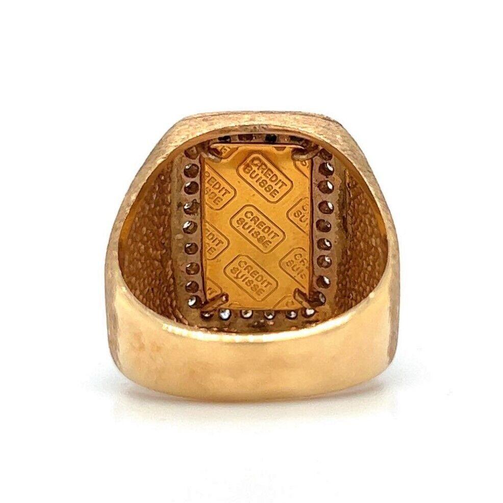 Women's or Men's 24 Karat Gold Credit Suisse Bar and 14 Karat Yellow Gold Diamond Signet Ring