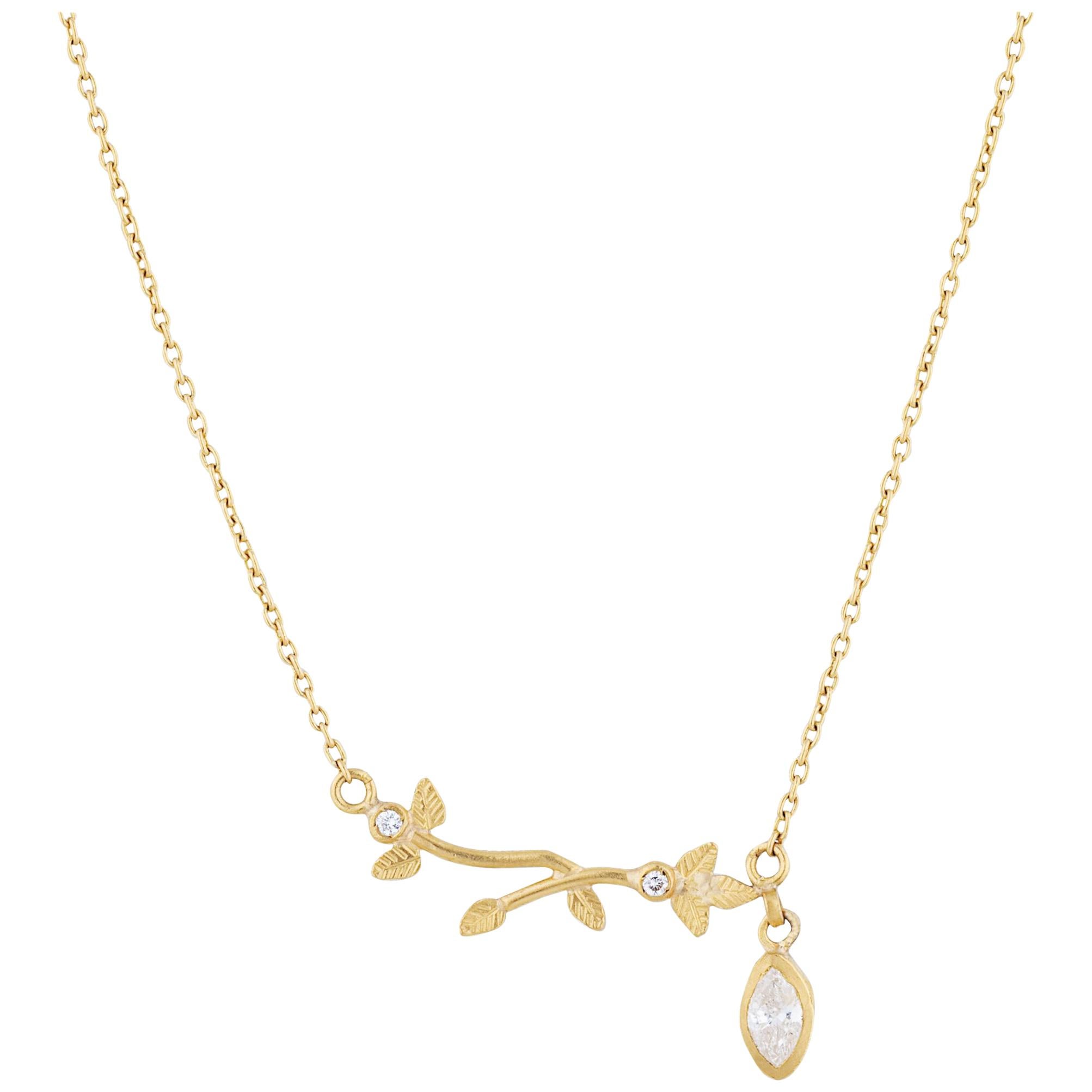 24 Karat Gold Diamond Side Drop Necklace For Sale