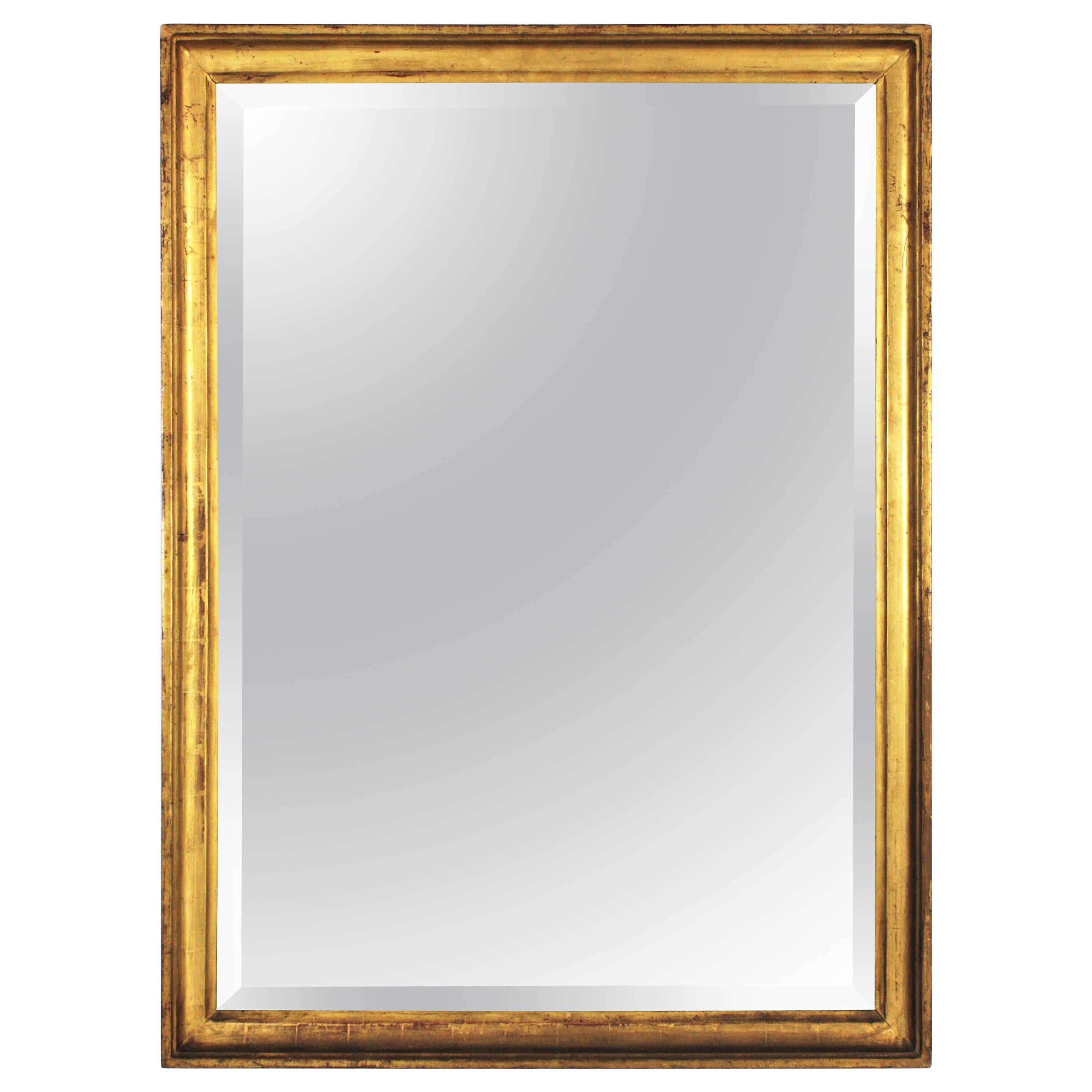 24-Karat Gold Leaf Giltwood Empire Beveled Mirror For Sale