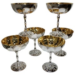 24-Karat Gold-Plated and Silver Plated Set of 6 Champagne Goblets Cups