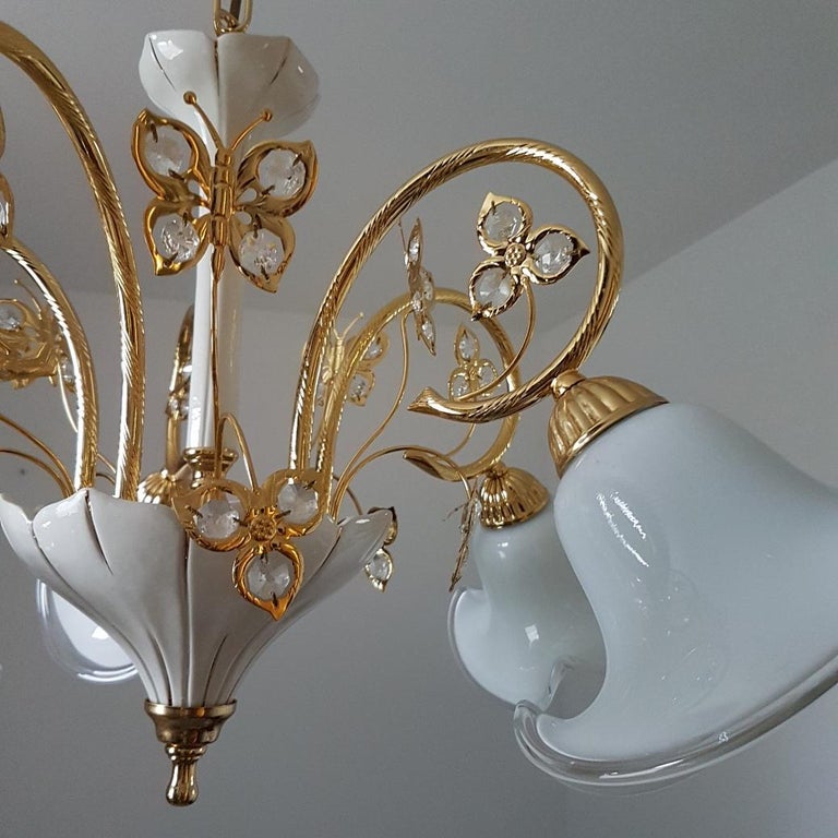 24 Karat Gold Plated Brass Murano Swarovski Chandelier By B C San Gilt 24 Karat Gold Plated Brass Murano Swarovski Chandelier By B C San Michele For