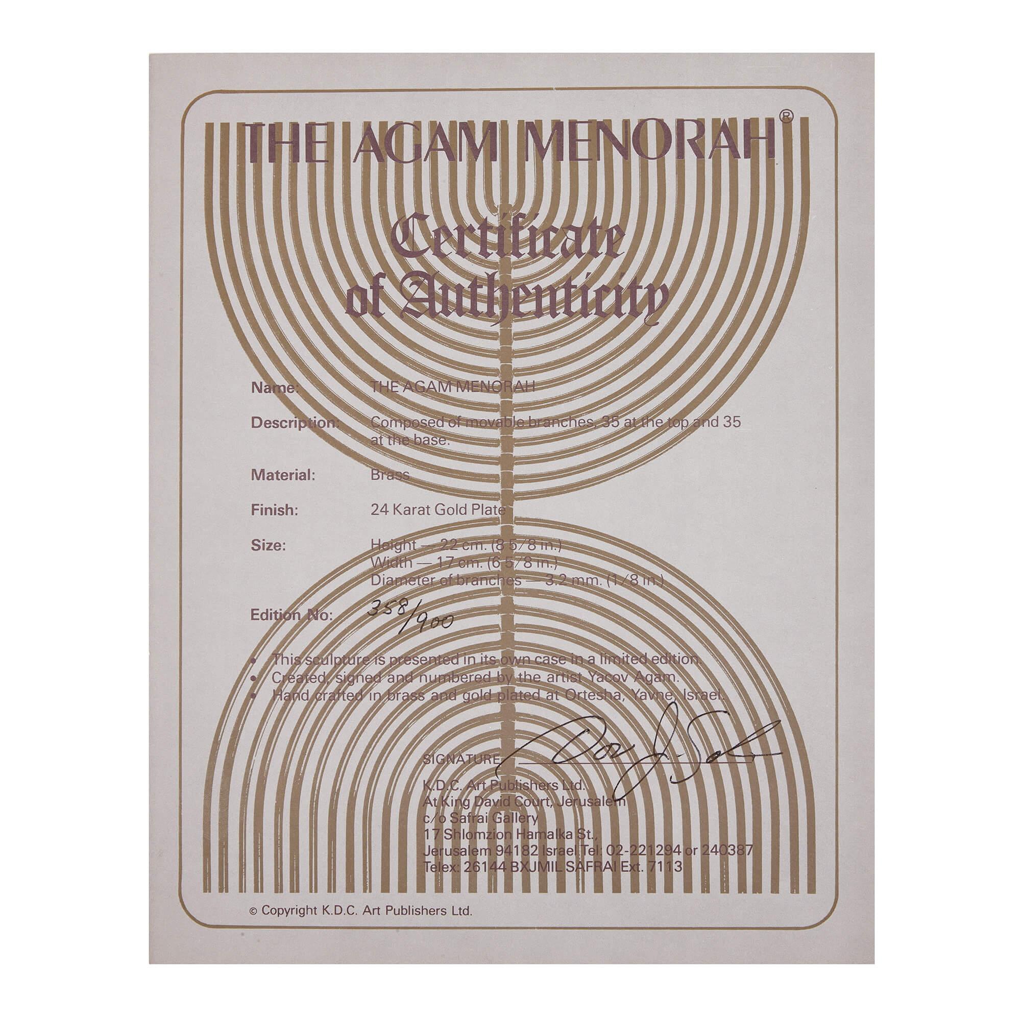 24 karat gold plated menorah sculpture by Yaacov Agam 6
