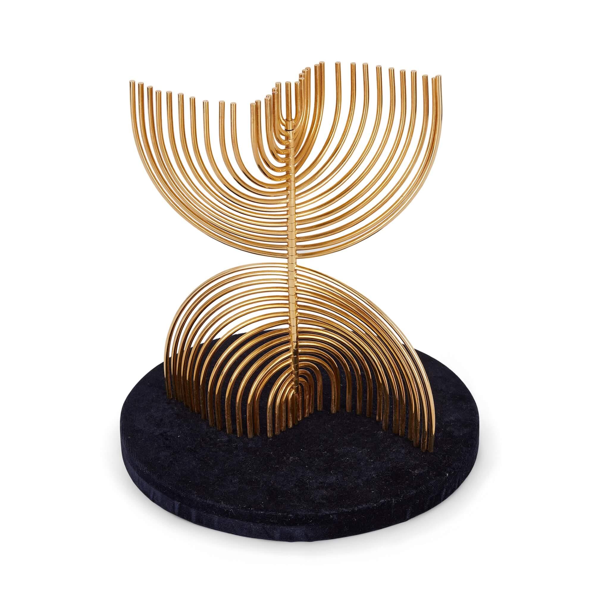 Late 20th Century 24 karat gold plated menorah sculpture by Yaacov Agam