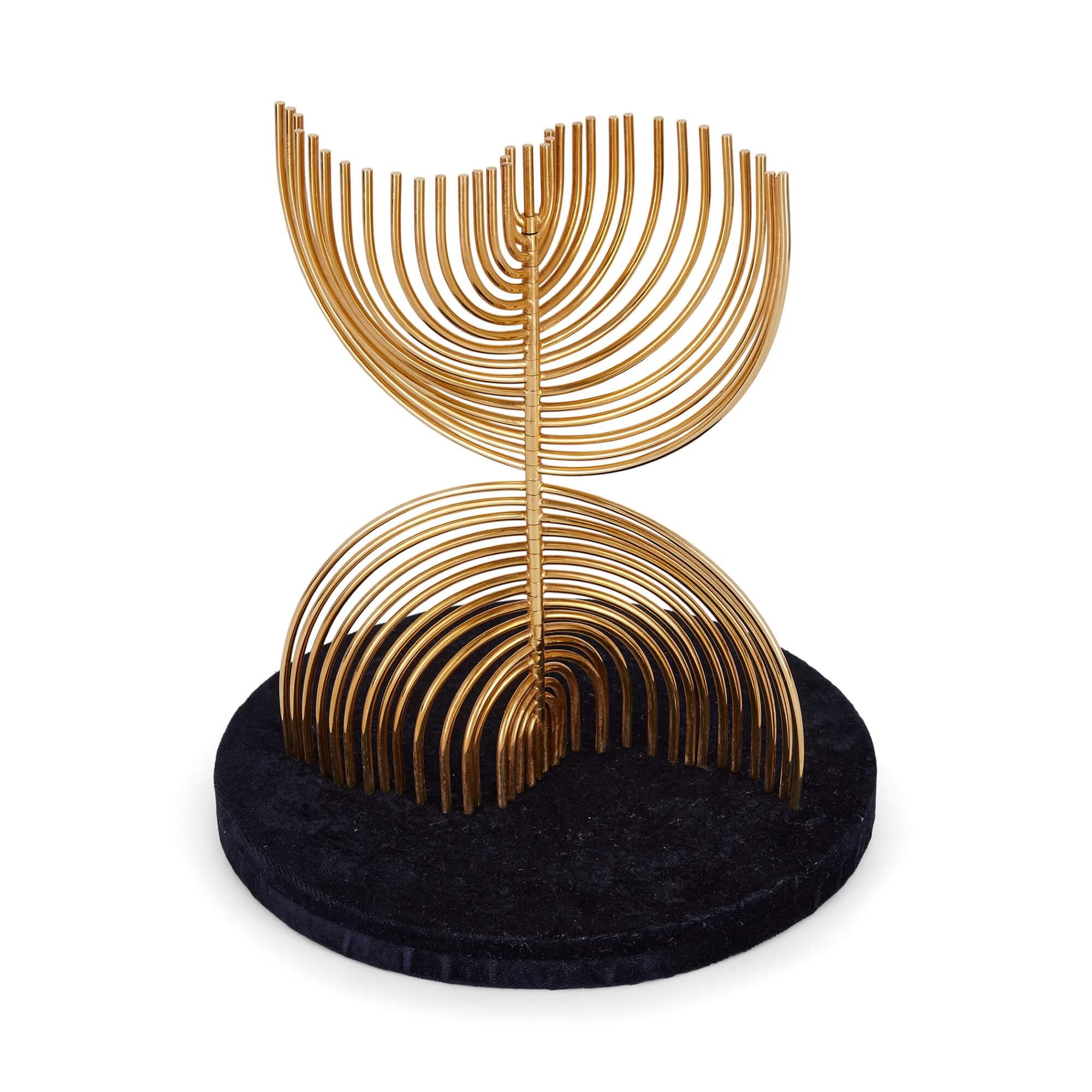 Gold Plate 24 karat gold plated menorah sculpture by Yaacov Agam