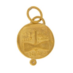 24 Karat Gold  Reproduction Janus Double Headed Coin Pendant Charm with Diamond