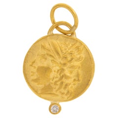 24 Karat Gold  Reproduction Janus Double Headed Coin Pendant Charm with Diamond