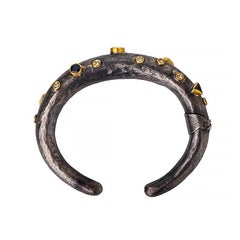 24 Karat Gold White Sapphires Precious Color Stones Oxidized Silver Bracelet