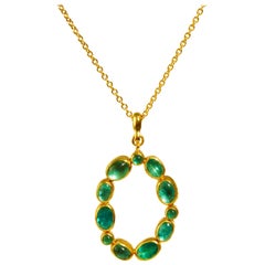 GURHAN 24 Karat Hammered Yellow Gold Open Oval Emerald Pendant Necklace