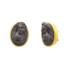 24 Karat Hammered Gold Pompeii Lava Cameo Clip Post Earrings
