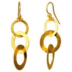 GURHAN 24 Karat Hammered Yellow Gold Triple Round Link Dangle Earrings