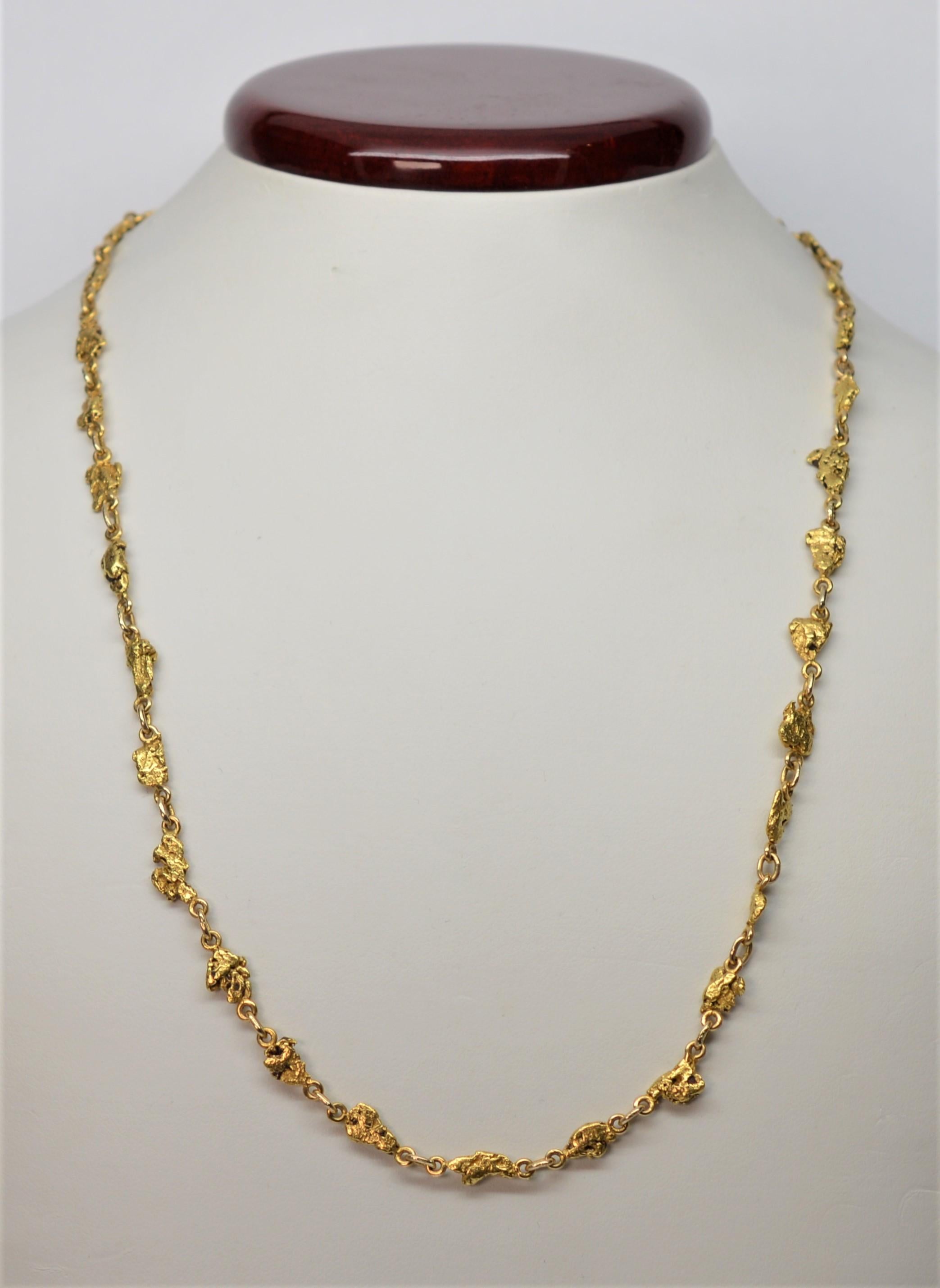 24 Karat Natural Yellow Gold Nugget Necklace In Excellent Condition In Mount Kisco, NY