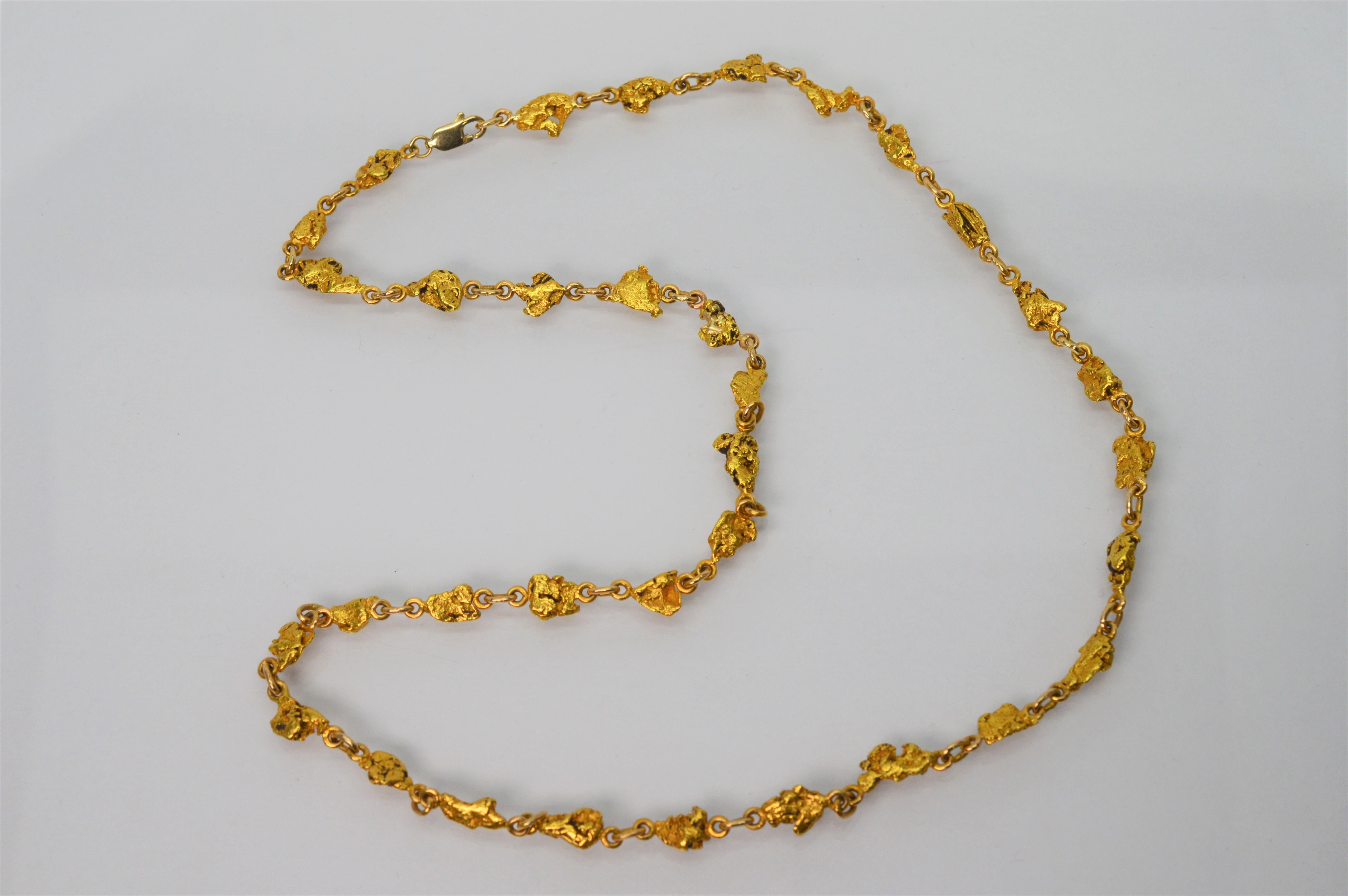 Artisan 24 Karat Natural Yellow Gold Nugget Necklace