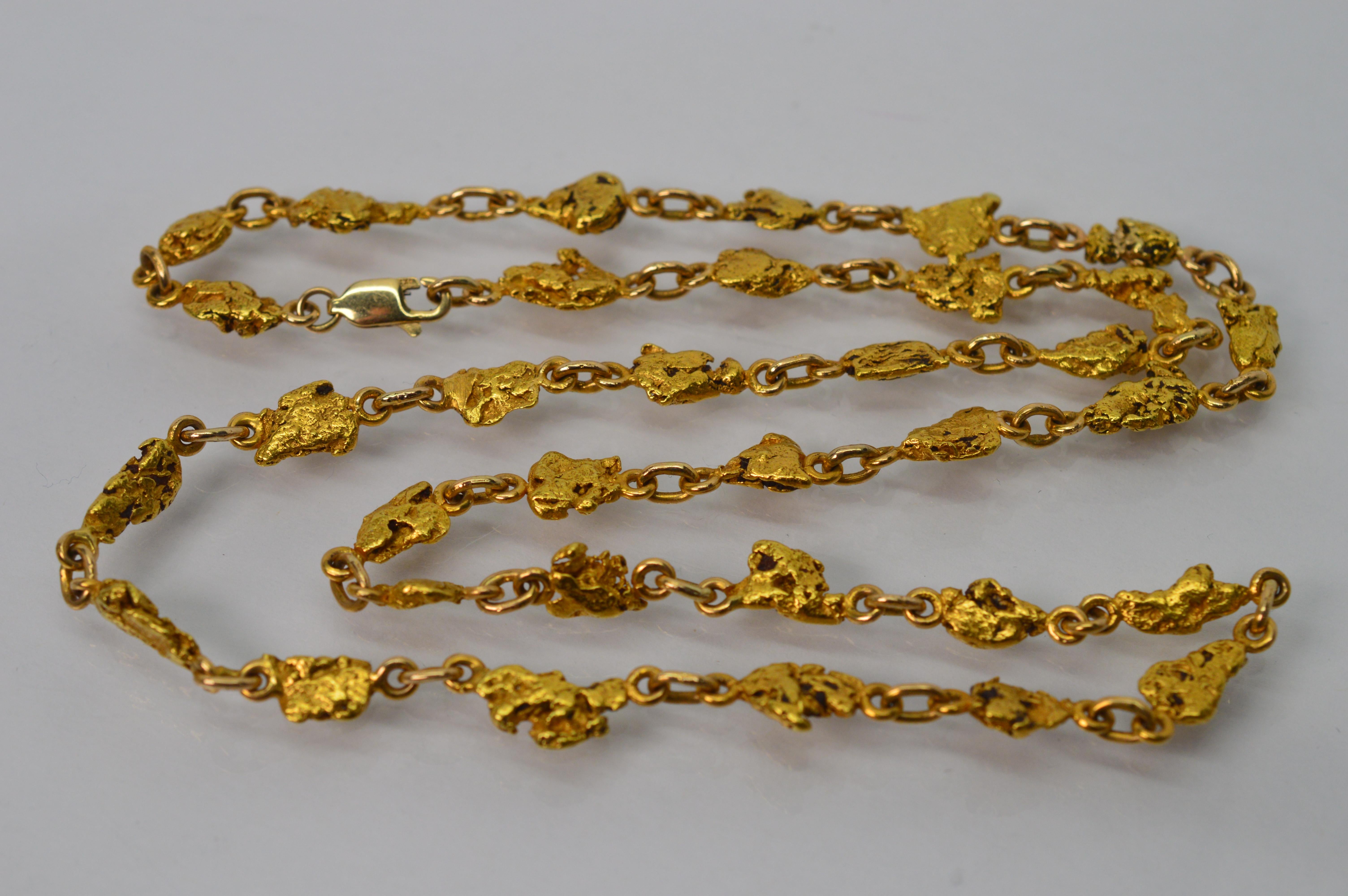 Women's or Men's 24 Karat Natural Yellow Gold Nugget Necklace