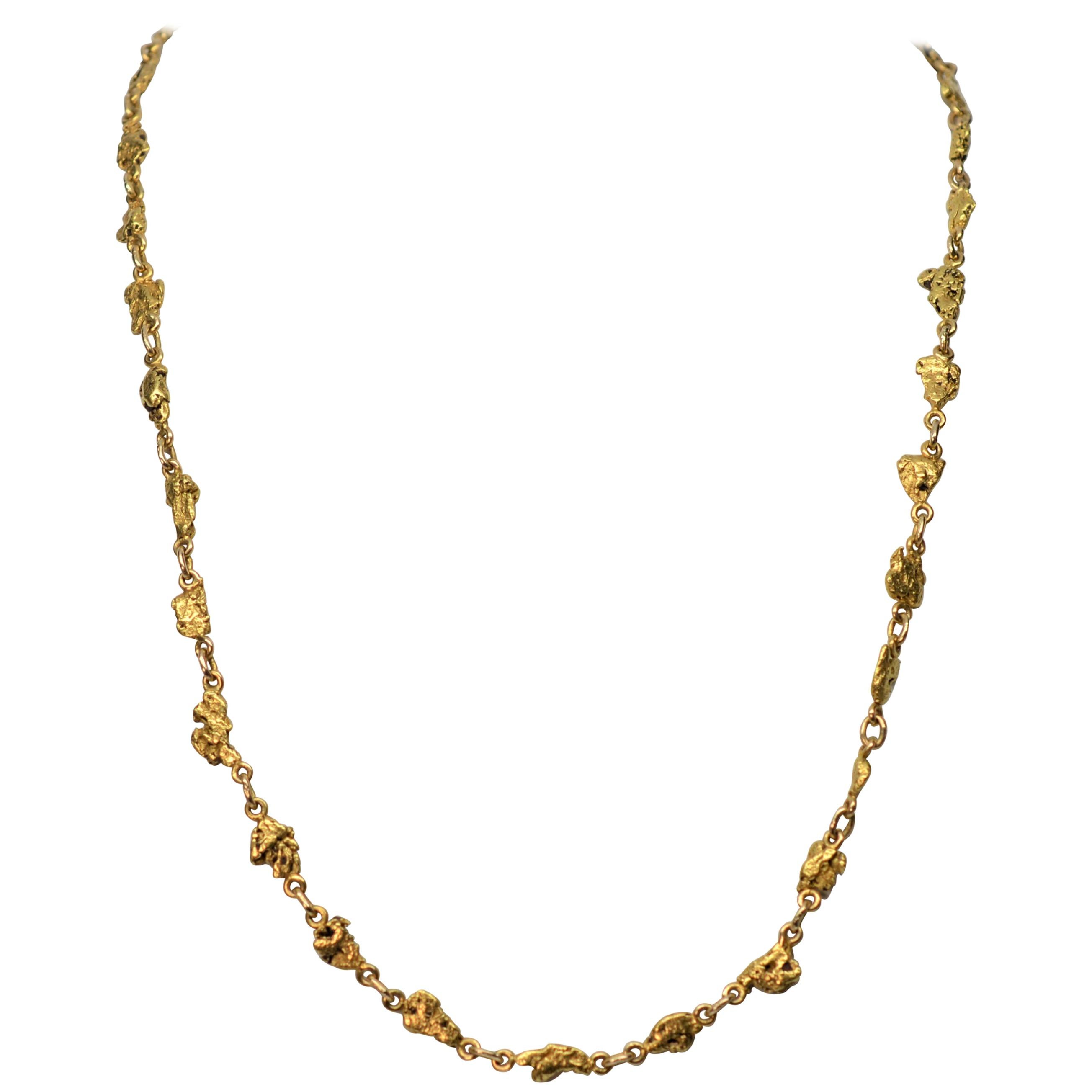 24 Karat Natural Yellow Gold Nugget Necklace