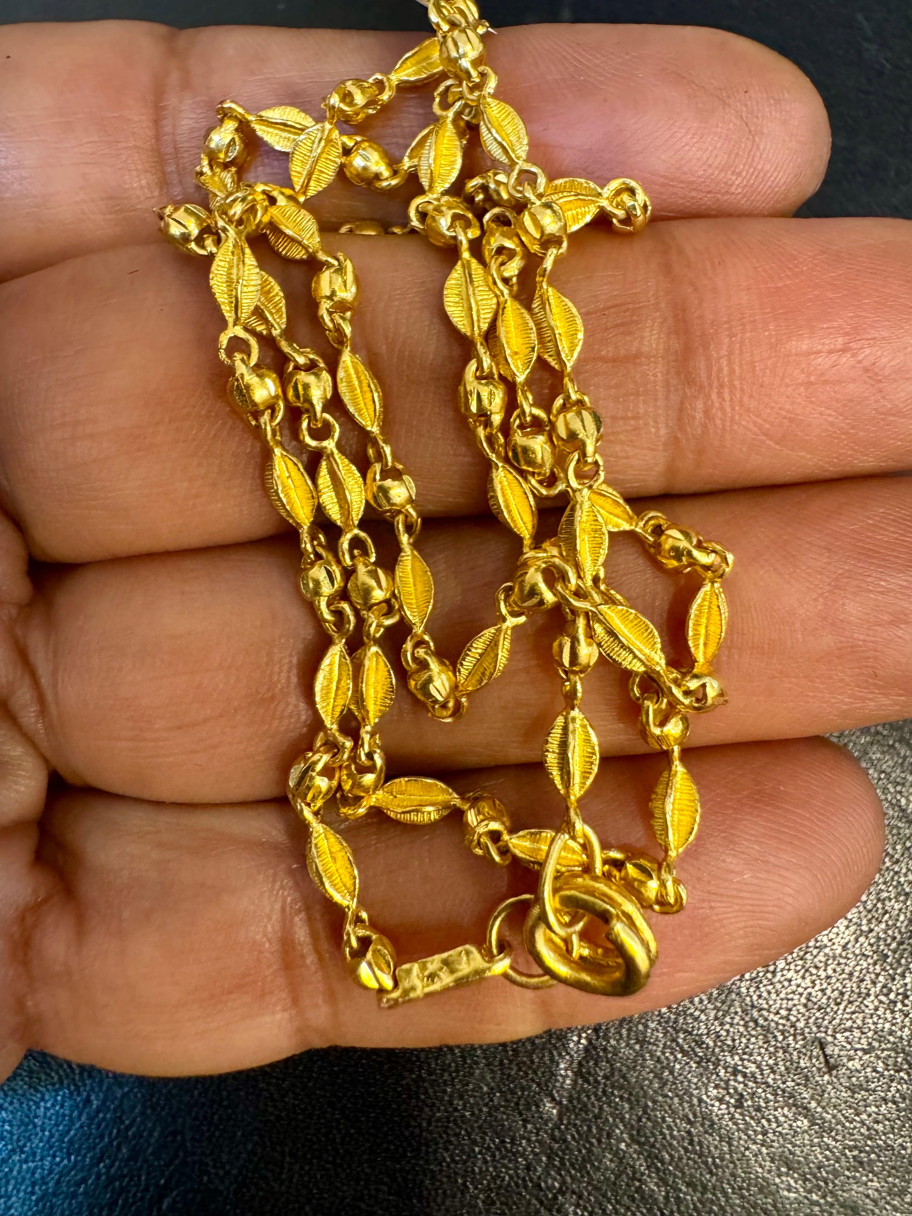 Collier de perles en or jaune 24 carats fait à la main, 13 gm, 18 pouces en vente 8