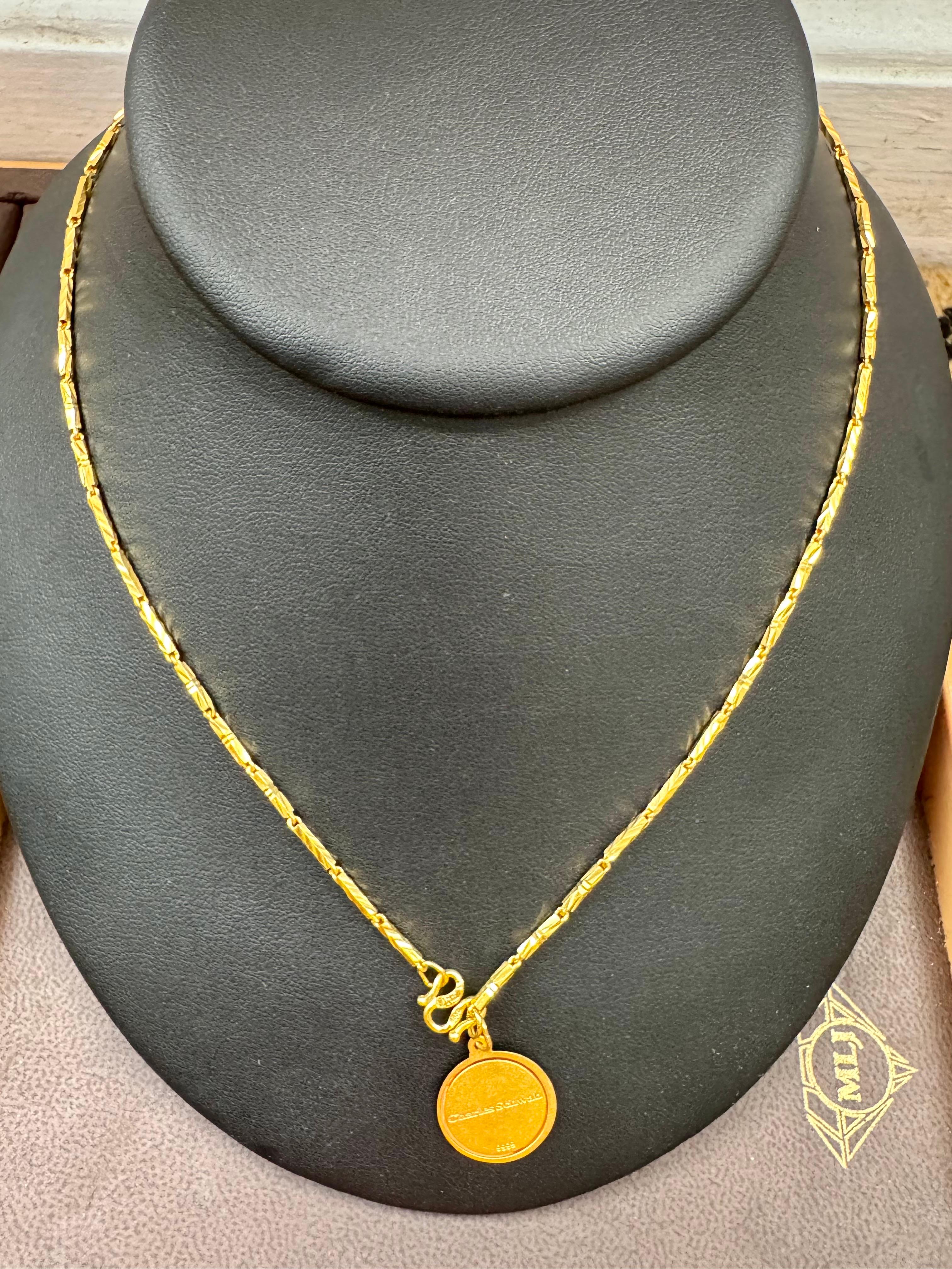 Or pur 24 carats Or jaune Hand Made  Collier de pièces de monnaie, 10.8 Gm, 18 pouces Pour femmes en vente