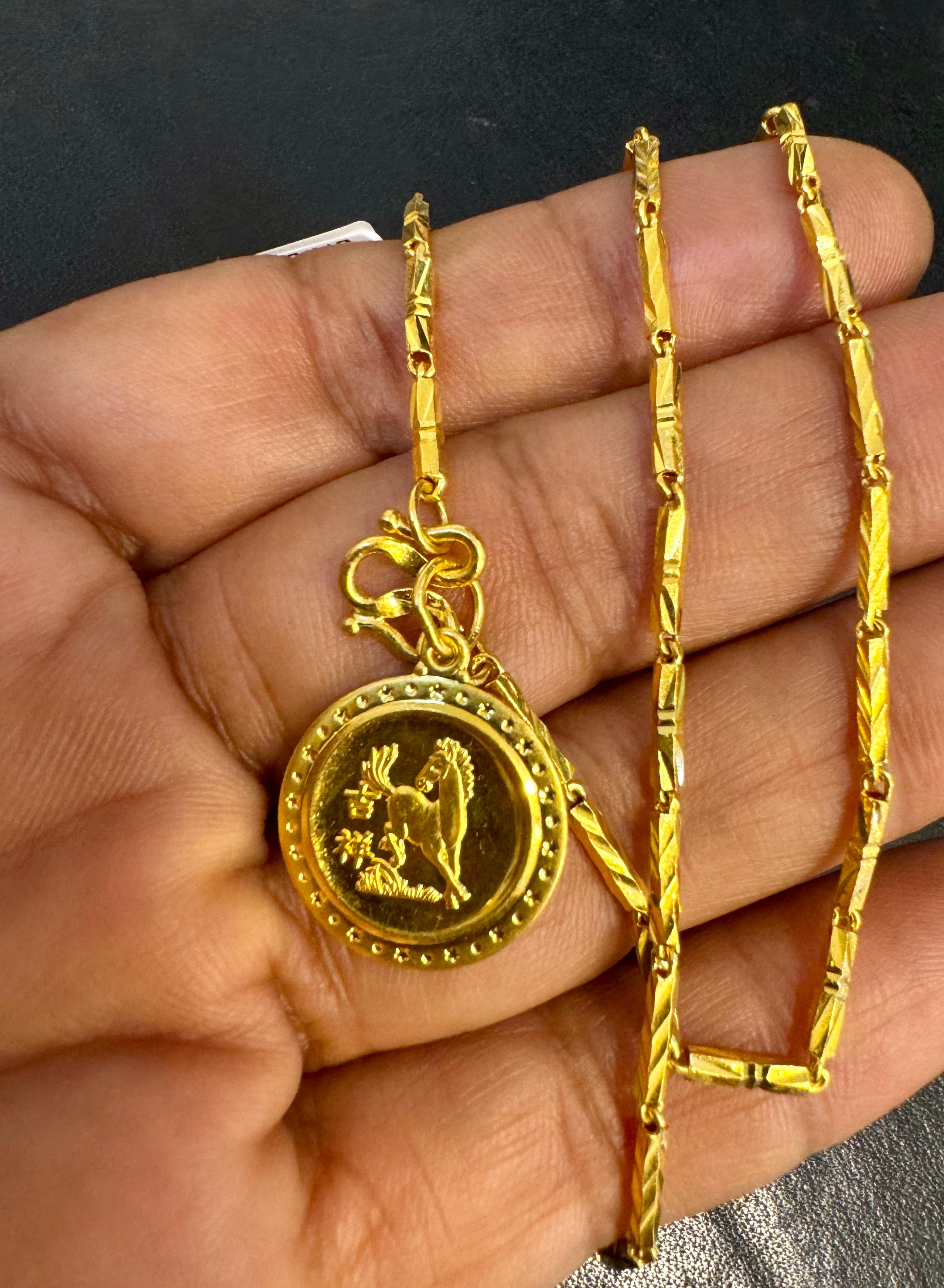Or pur 24 carats Or jaune Hand Made  Collier de pièces de monnaie, 10.8 Gm, 18 pouces en vente