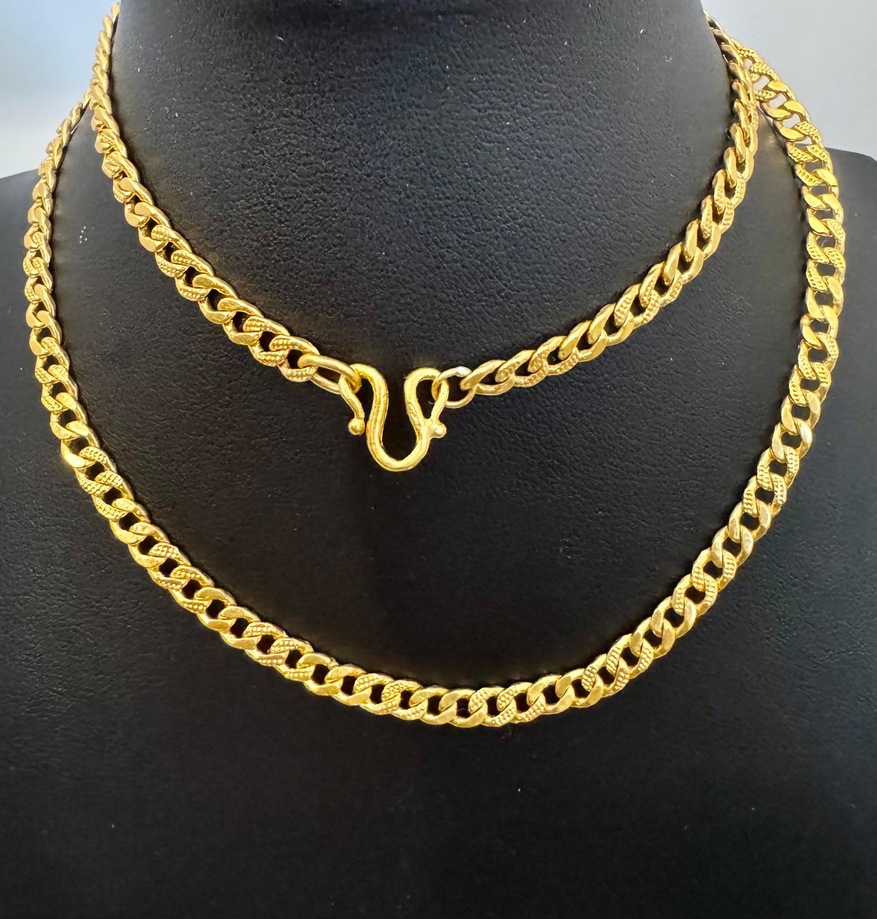 Collana a catena in oro giallo Hand Made in oro puro 24 carati, 37,7 gm, 22 pollici in vendita 3